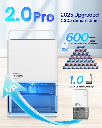 EasyAcc Електричний осушувач повітря 2000мл, продуктивність 500-650мл/день, 3 режими, автоматичне відтанення, LED-підсвітка 7 кольорів, автовимкнення, для приміщень до 20 м²