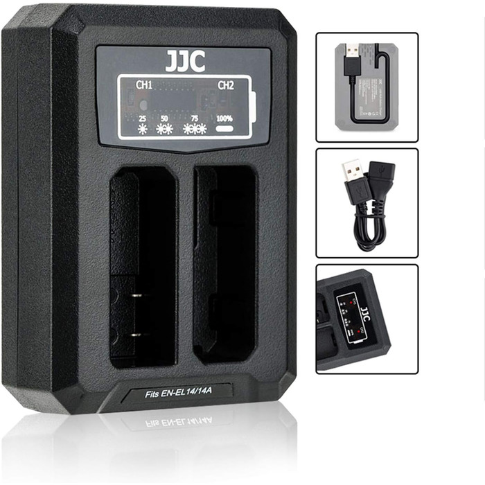 Подвійний USB зарядний пристрій для камер Nikon (D5600, D5500, D5300, D5200, D5100, D3500, D3400, D3300, D3200, D3100, DF) - сумісний з акумуляторами EN-EL14/EN-EL14A