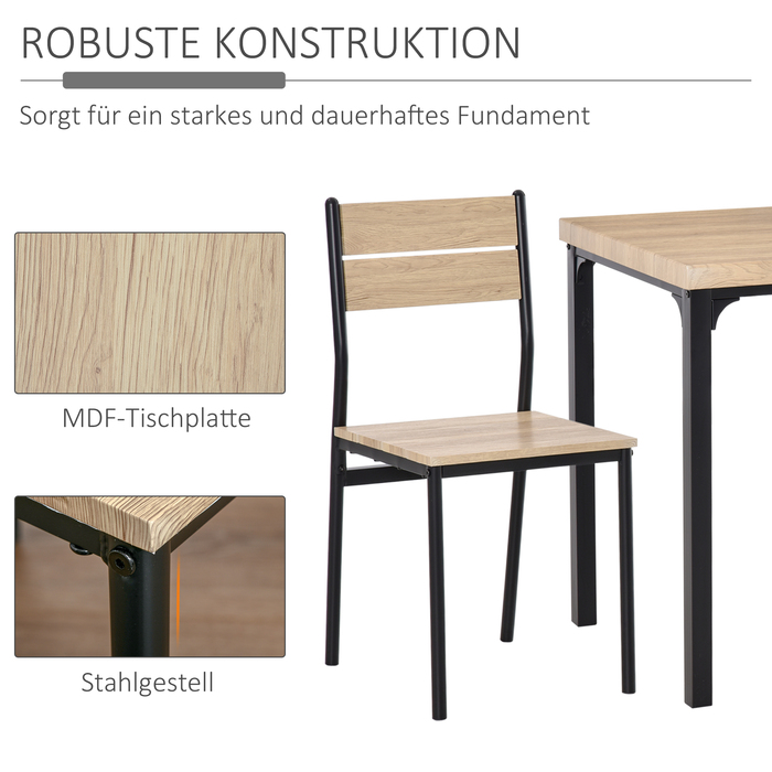 HOMCOM 3-Piece Dining Table Kitchen Table Set with Chairs Natural Wood Grain + Black with 1 Table + 2 Chairs | Aosom