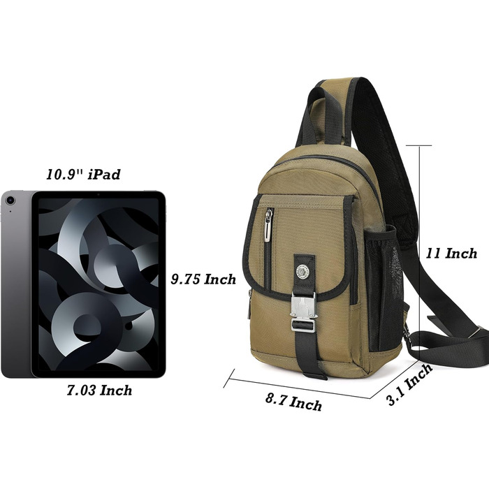 Сумка Nicgid на плече/перекидка, рюкзак через груди, для iPad/планшету, Outdoor, піші прогулянки, чоловіча/жіноча, армійсько-зелений