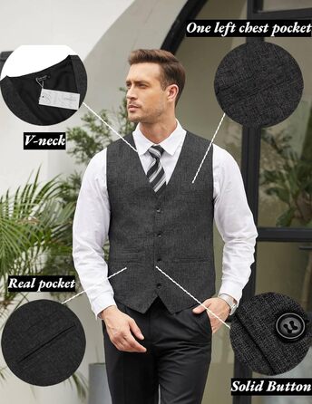 Жилет чоловічий COOFANDY Casual Business Slim Fit, чорний, 3XL