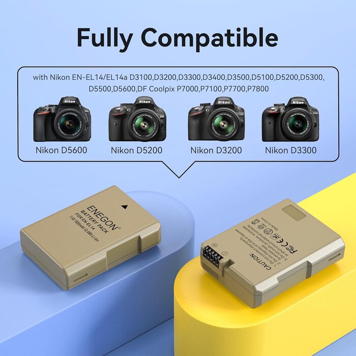 Зарядний пристрій ENEGON EN-EL14 20W з двома акумуляторами 1680mAh для Nikon D3100-D5600 з LCD дисплеєм