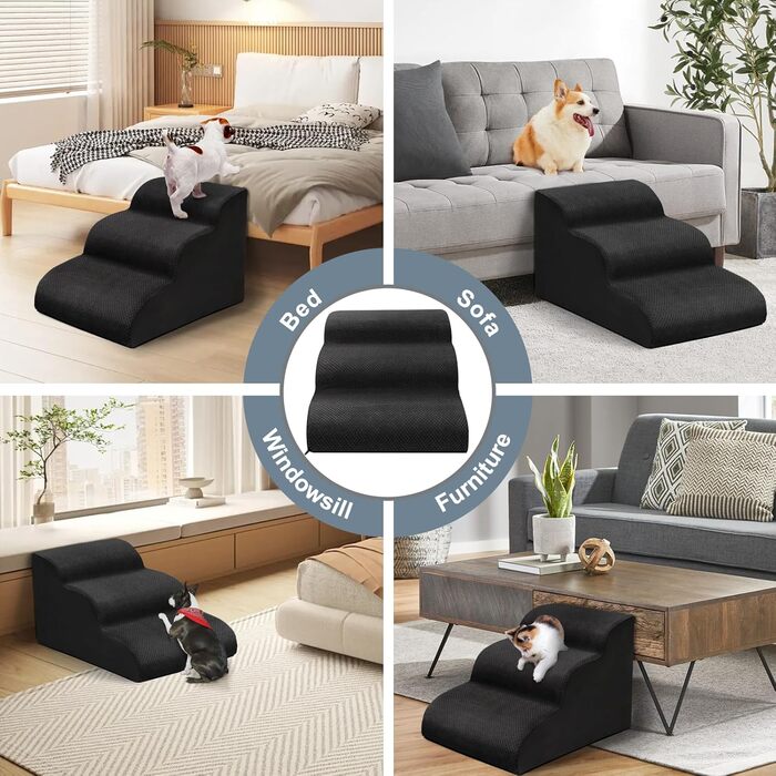 Сходинки для собак Mozvvco: 3 сходинки для маленьких собак, знімний чохол, чорний колір