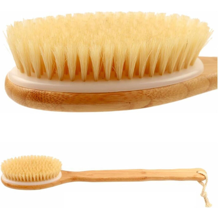 16.5 Inch Women's Bath & Body Brush with Bamboo Hog Bristles, Long Handle Bath Brushes, Back Scrubber for Shower for Men
