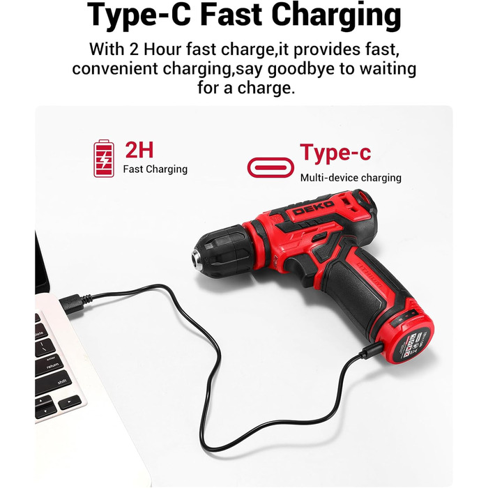 Акумуляторна дриль-шуруповерт DEKO 12V: набір інструментів 238 шт. з акумулятором для дому, ремонту та рукоділля (червоний)