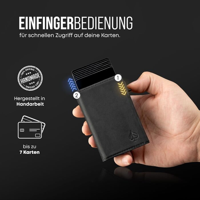 Картхолдер CARD Nine! із захистом RFID, преміум гаманець зі шкіри Crazy Horse, магнітний, з монетницею, чорний, для жінок і чоловіків