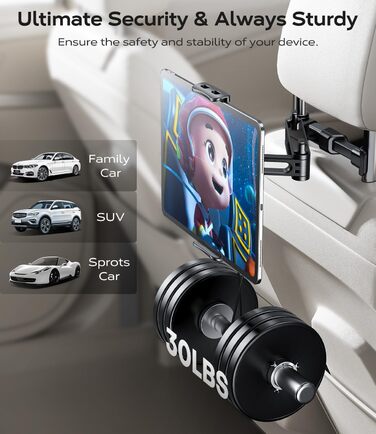 Утримувач для планшета в авто, універсальний, висувний, для Galaxy, Huawei, Switch, чорний