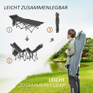 Ліжко кемпінгове складне Outsunny з матрацом, 188x64.5x53 см, до 150 кг, темно-синьо-сіре, для дому, саду, подорожей