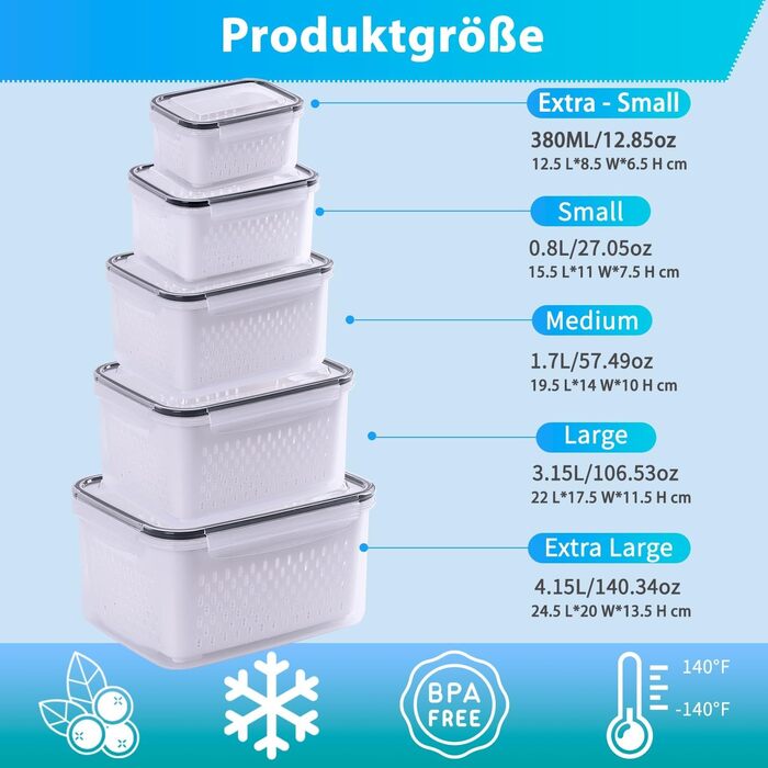 50 великих контейнерів для зберігання з кришкою, герметичні | Без BPA | Складаються | Контейнери для кухні для приготування їжі | Безпечні для морозильної камери та мікрохвильової печі | 25 контейнерів + 25 кришок | Герметичний дизайн (5 шт. контейнери дл