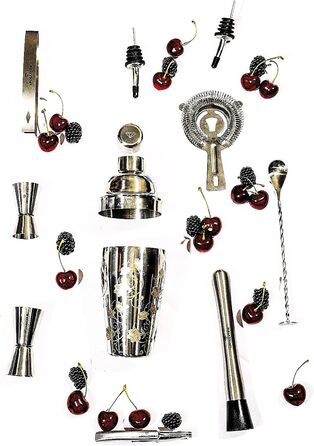 Cocktail Shaker, Professional Cocktail Shaker Set, Stainless Steel, 16 Pieces, Wooden Carrier, Easy to Carry, for Storing Aperitifs, Cocktail Set (16)