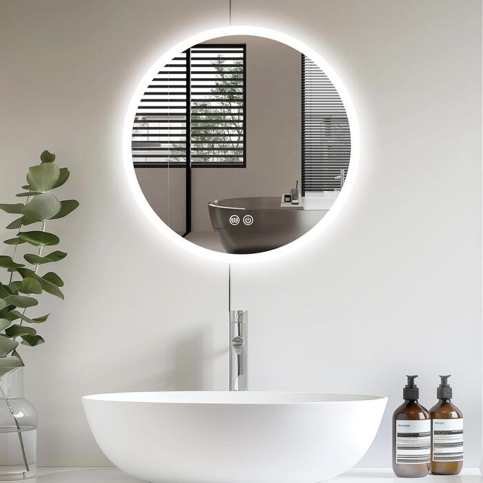 LED дзеркало для ванної кімнати AllRight з підсвічуванням 50см кругле - диммування, 3 кольори світла (3500K-6500K), сенсорне керування, антизапар, для макіяжу та гоління