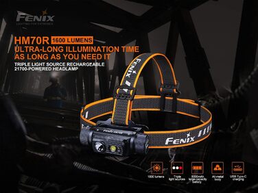 FENIX Hm70r Rechargeable 21700 Powered Headlamp with Neutral White and Red LEDs