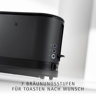 Тостер WMF Lono Silk з нержавіючої сталі, 2 слоти, XXL-насадка для бургерів, 7 рівнів підсмажування, LED-дисплей, знімний піддон для крихт, анти-відбитки, 900 Вт