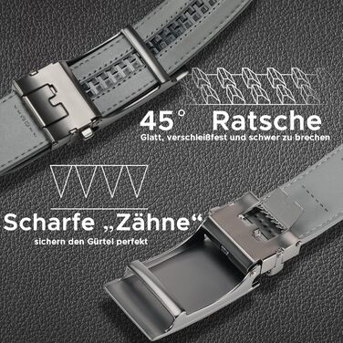 Чоловічий шкіряний ремінь FEFLO з автоматичною пряжкою, регульований, 35 мм, для костюма, джинсів, штанів, повсякденного та ділового стилю (сірий, 130 см, для талії 103-113 см)