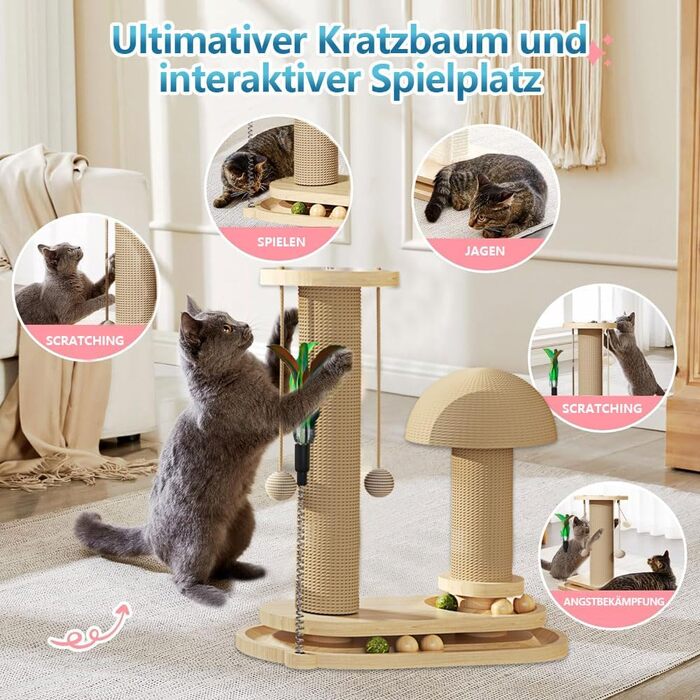 Anyingkai 4-in-1 Interactive Wooden Cat Toy - Wooden Carousel with Balls, Intelligence Toy for Cats (1, A)