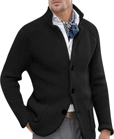 Трактенкова в'язана жилетка чоловіча кардиган на ґудзиках, пуловер, куртка без капюшона, флісова жилетка для активного відпочинку, в'язана світшот, класична, стильна жилетка, тепла зимова куртка до джинсів або чинос, чорний колір