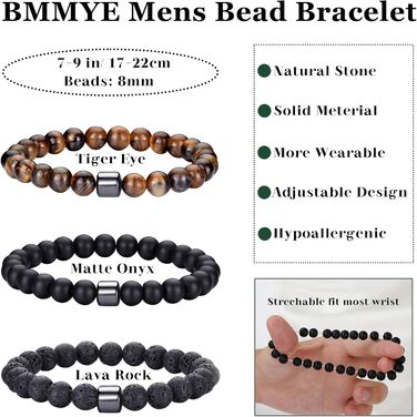Чоловічі браслети з натурального каміння: лава, тигрове око. Набір 2-4 шт. Б MMYE