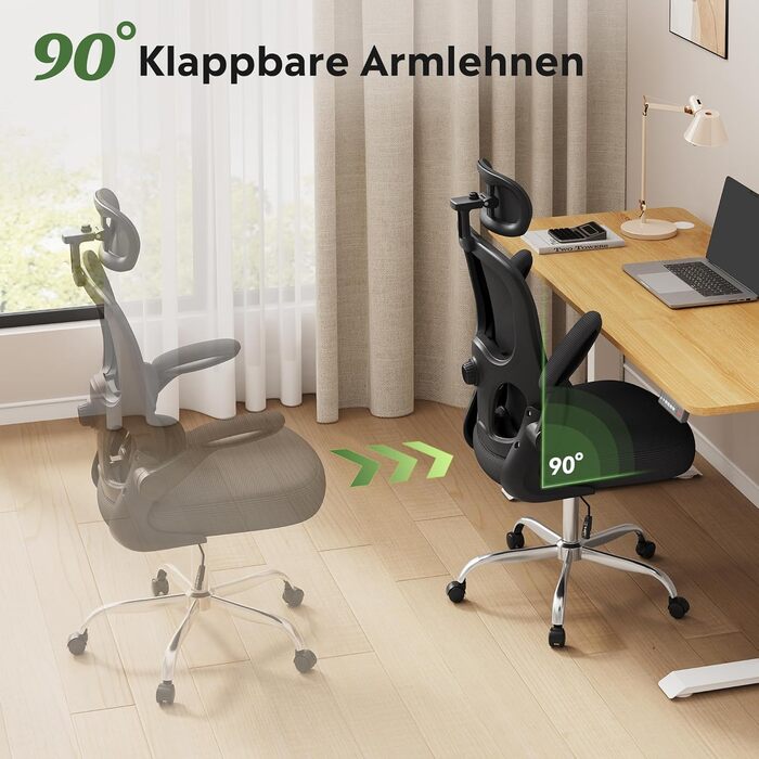 Офісне крісло Devaise ергономічне, з підтримкою попереку, 3D-підголівником, регульованими підлокітниками та сітчастою спинкою, для офісу та дому, до 150 кг, чорне