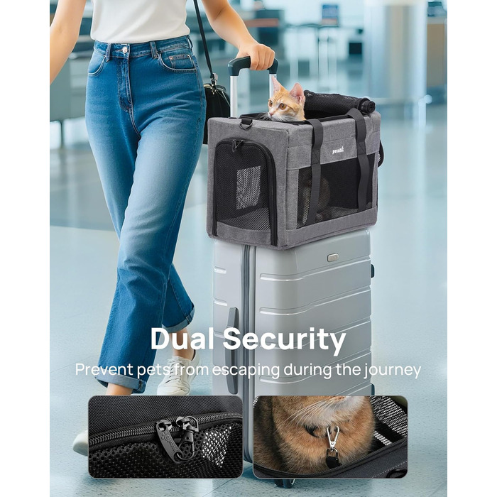 Транспортна сумка для котів Pecute Katzentasche: міцна переноска для домашніх тварин, легка, складана, для котів та маленьких собак, ідеальна для подорожей та до ветеринара, до 4 кг, сіра, 44 x 23 x 30 см