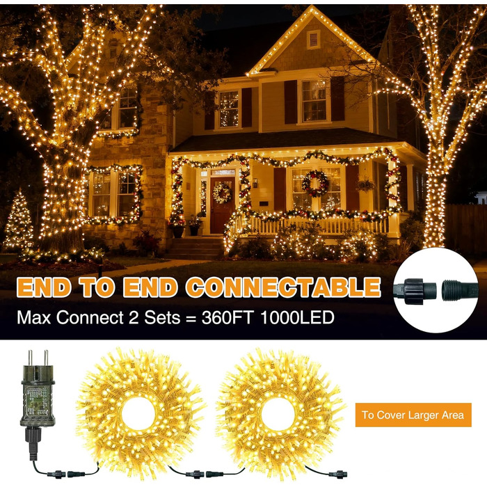 Льо́нточна гірлянда BTfarm 20M з 200 LED, для дому та саду, з пультом, таймером, IP65, тепле біле світло, 20 метрів