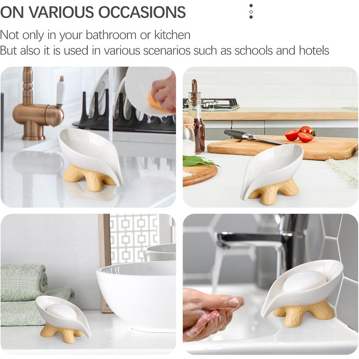 Підставка для мила самостійно спорожняється, форма листка, кераміка, мармур, порцеляна, декоративна, без присосок, ANTIS'S HOME, 1 шт. - Мармур (1 шт., Коричневий)