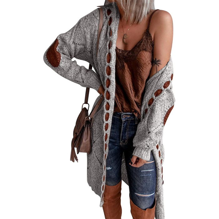 Кардиган жіночий HOBIBEAR Casual Oversized, теплий в'язаний, сірий, з V-подібним вирізом