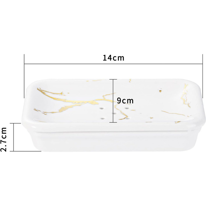 Підставка для мила Shinowa з подвійним шаром та знімним контейнером для води, білий мармур з золотим візерунком