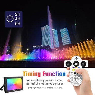 MEIKEE 60W RGB Floodlight with Remote Control, 30 Modes, 10 Colors, Timer, RGB Floodlight, IP66 Waterproof, 6 Brightness Levels, Spotlight, Colorful, Christmas, Halloween, Party, LED Floodlight, Decorative, 2 Pieces (1pc)
