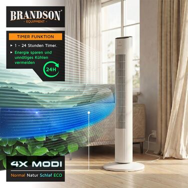 Вентилятор Tower Brandson ECO GREEN – тихий, з пультом, 12 швидкостей, режим сну, білий