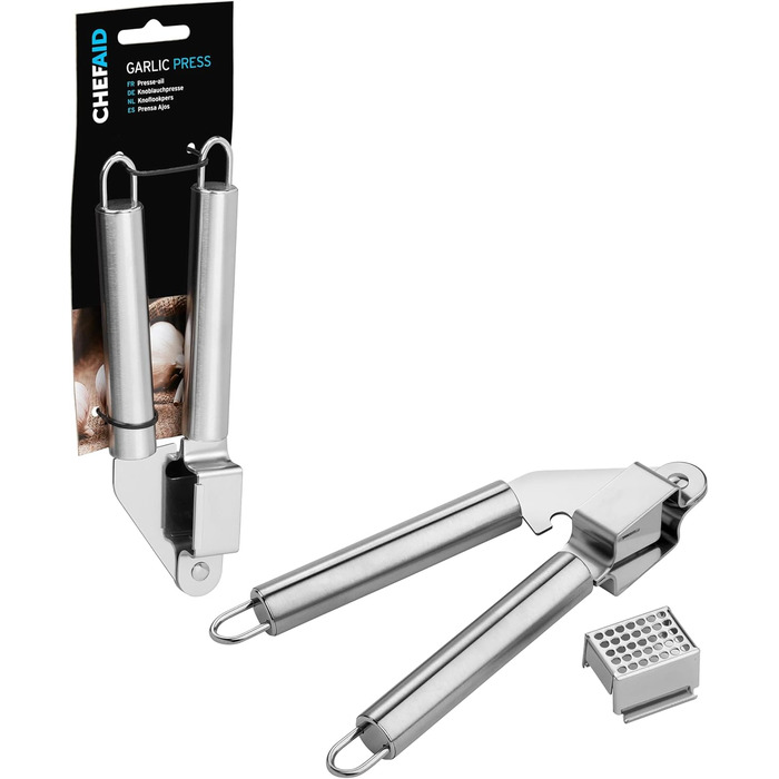 Пресс для часнику та імбиру Chef Aid, нержавіюча сталь, для подрібнення, очищення та нарізання часнику, імбиру, цибулі, миється в посудомийній машині