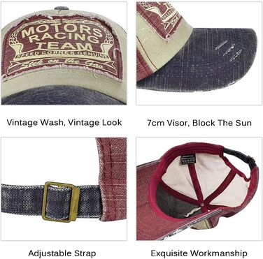 Кепка бейсболка Tuopuda Retro Vintage з регулюванням, унісекс, для мотоциклів, водіння, літня, морського кольору та червона