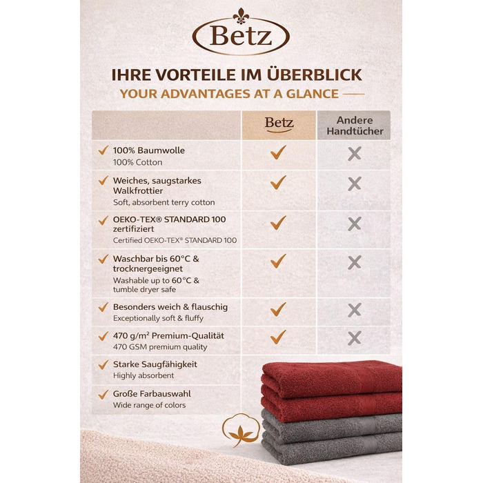 Набір рушників Betz Premium 6 шт, 50x100 см, 100% бавовна, 470 г/м², м'які та гігроскопічні, Oeko-TEX, колір старе рожеве/антрацит