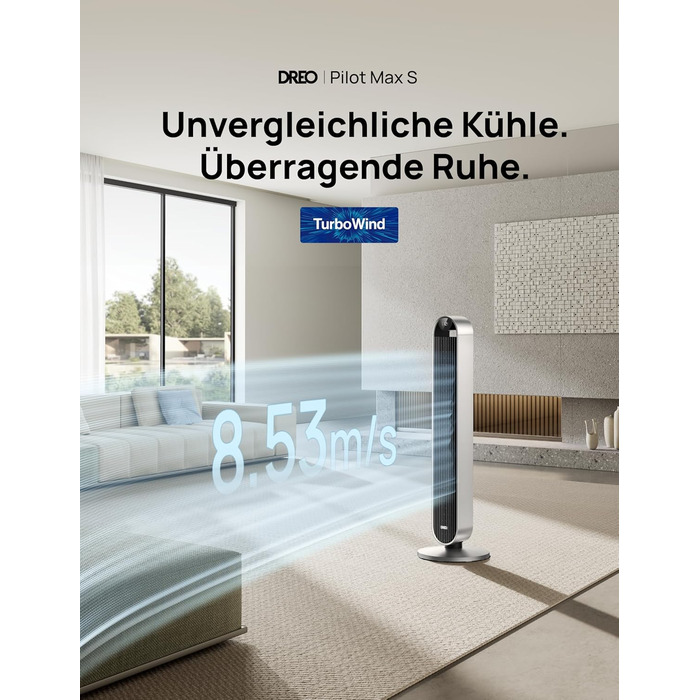 Dreo Pilot Max S: Тихий торшерний вентилятор з кулькою 120°, 12 швидкостей, 4 режими, таймер 12 годин, керування від пульта, для спальні