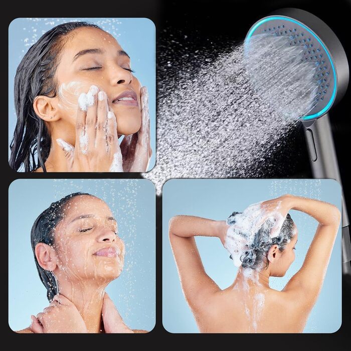 JINYOMFLY LED Shower Head with Lights, Shower Head with LED Lighting, 15CM Shower Head Color Changing, 3 Shower Modes Shower Light, Shower Head Light with Liquid Silicone Nozzle