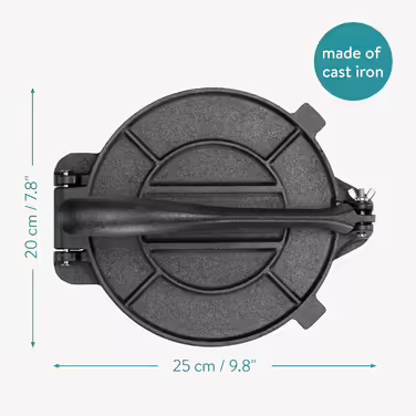 Navaris Cast Iron Tortilla Press Ø20cm - Taco Maker Tortilla Press - for homemade Roti Naan Wraps Quesadilla Pita - manual dough pressing machine