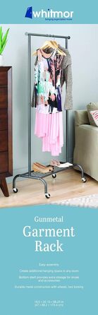Whitmor Clothes Rack, Adjustable, White/Chrome (Gunmetal Grey)