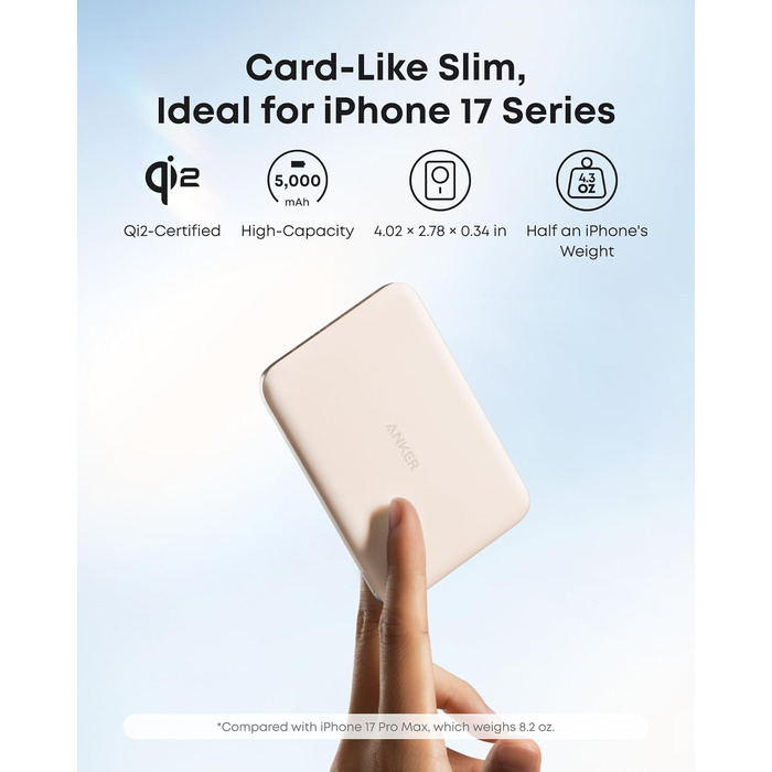 Powerbank Anker Nano: 5000mAh, Qi2, 15W, MagSafe, Золотий