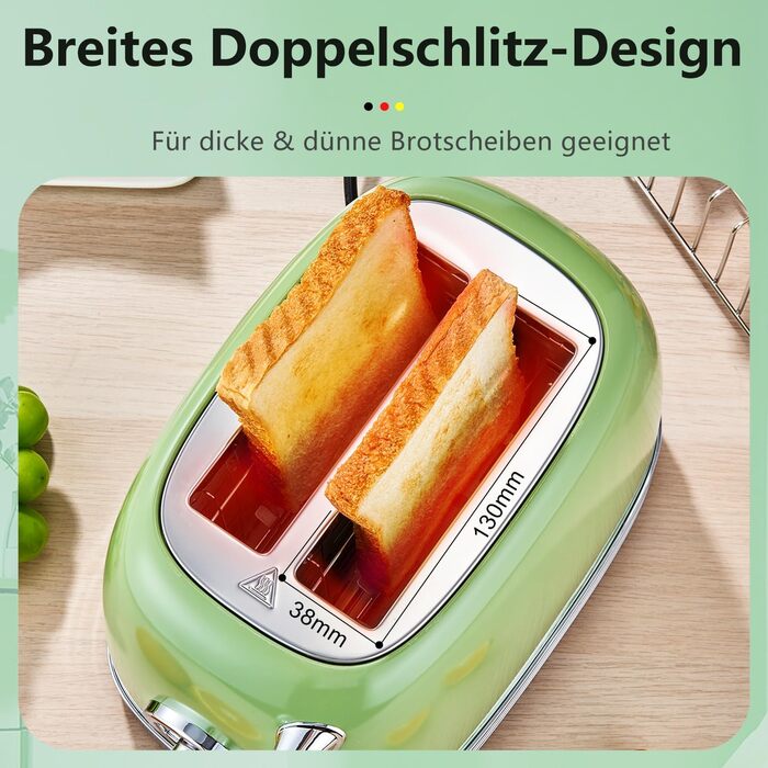 Електричний чайник та тостер-сет Retro з нержавіючої сталі, 2200 Вт, 1.8 л, для чаю, кави, дитячого харчування, без BPA, зелений