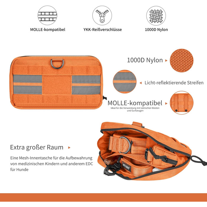 Футляр для корму OneTigris для собак (23,5x13x5 см), 2 шт., MOLLE система, тактичне спорядження, тренування, оранжевий