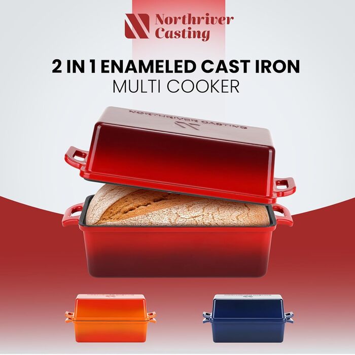 Форма для випічки Northriver Brotbackform з емальованого чавуну, 22.9x12.7 см, червона – для хліба, пирогів, запіканок (комплект 2 шт)