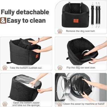 Автокрісло для собак HEGGOOE, чорне, для малих та середніх порід, з memory foam, знімний, з кишенями та страхувальними ременями