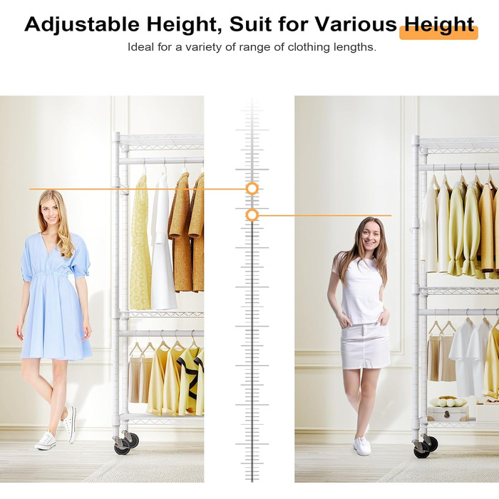 Міцний пересувний вішак для одягу з 3 рівнями, білий - 40x75x189.3 см