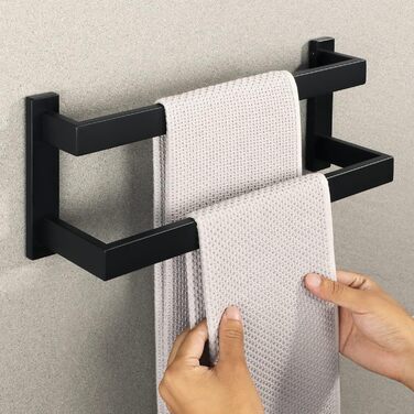 Тримач для рушників SAYAYO: настінний, багаторівневий, для ванної та кухні, 64 см (чорний)