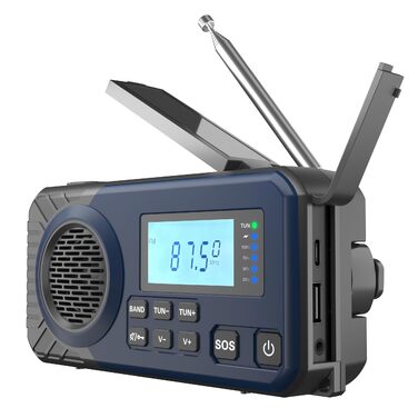Радіо на механічній ручці Kurbelradio з акумулятором 5000 mAh (Синій) | AM/FM/SW, USB, живлення від батарей, аварійний набір, ліхтарик, зарядка для телефону