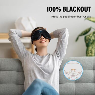 Маска для сну з Bluetooth-навушниками, 3D маска для сну, бездротова музична маска для сну для тих, хто спить на боці/спині, чорний колір