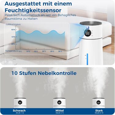 Увлажнитель воздуха для спальни 8л, ультразвуковой увлажнитель Top-Fill с пультом дистанційного керування, нічним світлом, таймером, тихий, для дитячої кімнати, рослин, з контролем вологості, 80 годин роботи