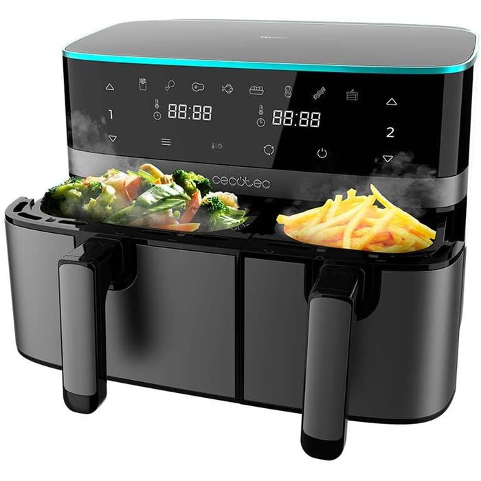 Фритюрниця без олії Cecotec Cecofry Advance 9000 Window 9L. 2200W, рухома перегородка, Dual Temp 80-200ºC, PerfectCook, 2 кошики (5,5 + 3,5L)