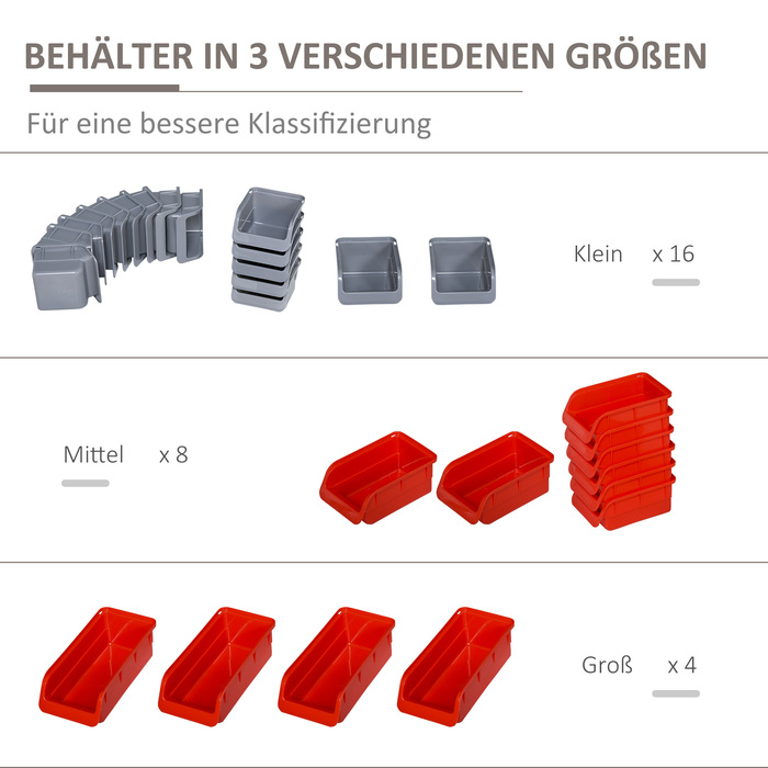 Tool Wall Tool Holder Red Gray 63.5x22.5x95.5 cm for Garage Workshop Organization System