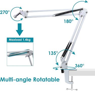 Кріплення для мікрофона FIFINE AM8 (білий) - кріплення-кран, штанга для мікрофона, сумісне з FIFINE Recording XLR/USB мікрофонами, стійка для настільного мікрофона AM8, адаптер 3/8' - 5/8' від YOUSHARES