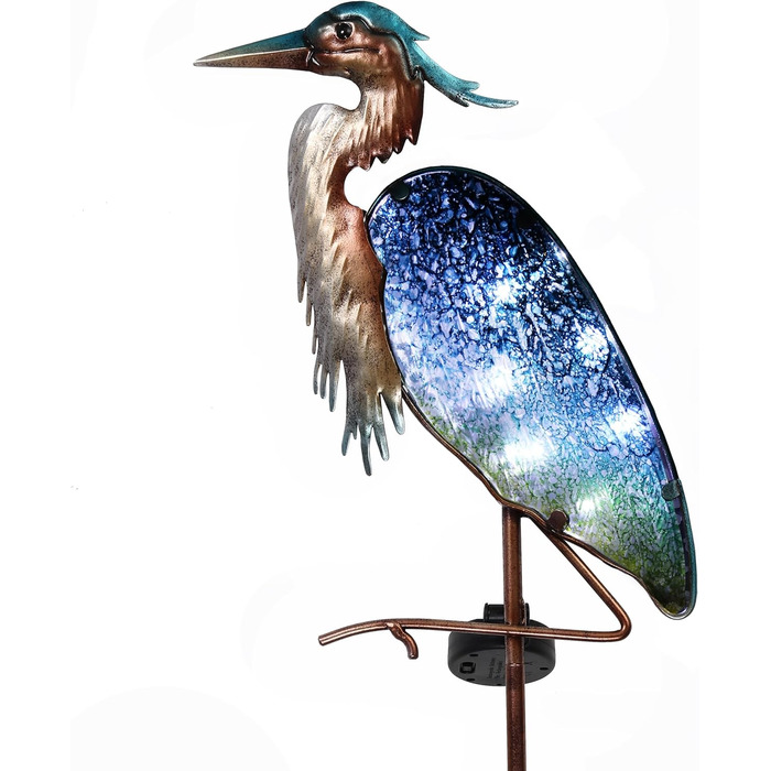 TERESA'S COLLECTIONS Solar Lamps for Outdoors, Outdoor Garden Decor, Grey Heron Garden Statue Solar Light for Outdoors, Metal and Glass Garden Light Waterproof Path Light, for Christmas Gifts